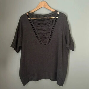 Trouvé Gray Short Sleeve Loose Fit Sweater with Detailed Neckline, Sz XS/S